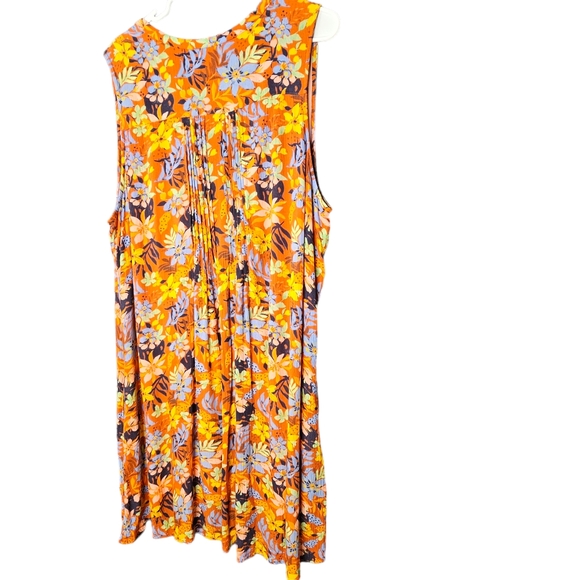 Garnet Hill Hawaii Tropical Floral Sleeveless Tuxedo Pleats VNeck Dress Midi XL - Picture 3 of 8